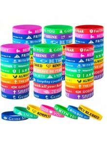 20条圣经经文手链套装，十字架圣经经文硅胶手链套装，散装硅胶手链，耶稣手链，圣经经文设计硅胶手链套装，多色组合，可爱基督教手链，彩色腕带，舒适轻便，适合作为男女宗教礼物、洗礼派对礼物、嘉年华派对礼物、母亲节礼物、毕业礼物 - 彩色 - 查看 10