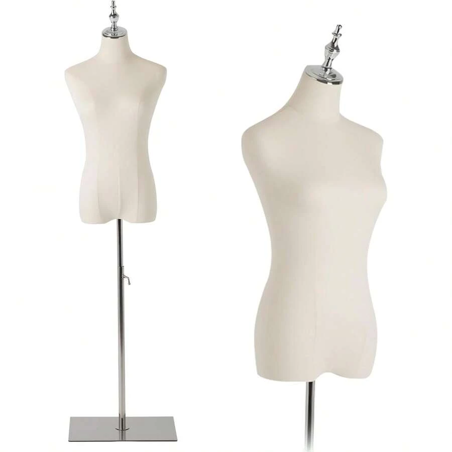 GCCSJ Female Mannequin, Hanging Pants & Skirts Dress Mannequin With Stand, Height Adjustable Torso For Clothing Dress Jewelry Display, Sewing, Silver - 銀色底座 - 查看 1