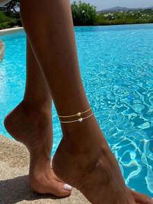 1条S925纯银心形脚链，18K镀金字母，简约春夏沙滩脚链，女士脚链，母亲节礼物 - 腳鍊 - 查看 4