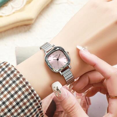 1件 JUSMI 女士方形水钻不锈钢石英表，简约奢华，适合日常佩戴或送礼，是圣诞节、情人节、斋月、开斋节、狂欢节的理想之选。