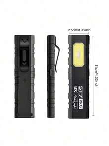ST7 EDC Ultra-Thin High-Lumen Flashlight | 450 Lumens Dual Modes + Red/Blue Warning Strobe | USB-C Fast Charging | IPX4 Water & Rain Resistant | Magnetic Base + Portable Clip | Top Choice Mini LED Light For Camping, Hiking & Emergencies - 黑色 - 查看 7