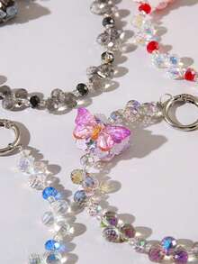 1件装蝴蝶水晶情人节新年手机腕带，手机吊坠，链条钥匙扣，串珠手机带，带扣免提手链，腕带 - 彩色 - 查看 7