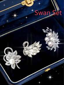 Bộ 3 ghim cài áo pha lê xanh dương thanh lịch, thiết kế hoa và nơ đính đá, thích hợp cho váy, vest, dự tiệc, làm quà tặng cho mẹ, bạn bè, ngày Valentine, ngày của mẹ (Không kèm hộp quà) - Bạc - Xem 5