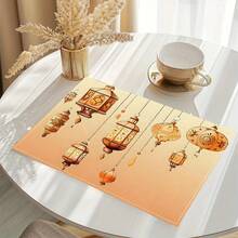 1/4/6 Pcs Set, Ramadan Placemats, Linen Dining Table Mats With Traditional Lantern Pattern, Washable Printed Tablecloths, Surface Protective Pads, Ideal Decor For Holiday Kitchen And Family Gatherings - Multicolor - View 3