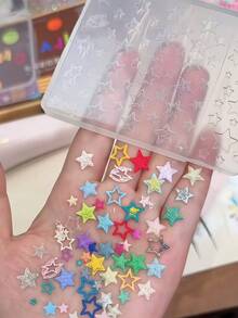 1pc Nail Art Mold, Polka Dot, Star Grid, Hollow Star, Delicate 3D Star, Cross Star Nail Decor Transparent Silicone Mold - Clear - View 7