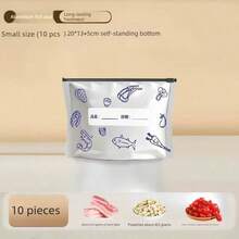 10个装密封可重复密封冷冻袋，抗菌，适用于冰箱食品、肉类冷冻，多种尺寸可选，铝箔抗菌保鲜袋