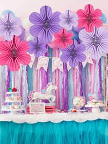 9朵玫瑰红+粉色+橙色心形纸花装饰，墙纸扇，教室装饰，纸花背景，悬挂纸扇，墙面装饰，圣诞节 - 彩色 - 查看 12