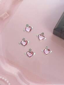 12/240件粉色系列金属美甲饰品：心形、行星、月亮、十字架、蝴蝶结、泰迪熊、星光、水钻银色美甲装饰，奢华金属美甲用品，闪亮粉色水晶美甲宝石，适用于多功能DIY美甲配件 - 彩色 - 查看 8