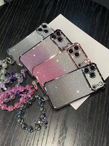 Stylish Bling Blue Phone Case With Bracelet Shockproof Protective Shell Compatible With IPhone 17/17 Pro/17 Pro Max/17 Air, 16/15/14/13/12/11/Pro/Pro Max/Plus, S25/S24/S23/S22/S21/S20/FE/Ultra, A02-A73, Redmi, Honor, OPPO, Birthday Gift, Valentine's Day Gift, New Year's Gift - Black - View 5