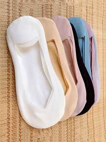 5双夏季女士船袜，隐形短袜设计，不露脚趾，低帮硅胶防滑，穿着舒适，轻盈顺滑。 - 彩色 - 查看 6