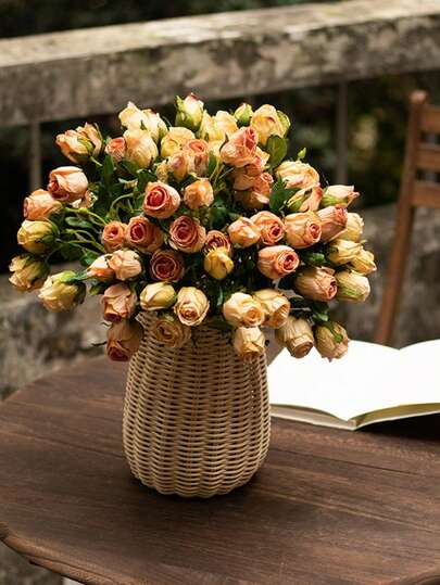 复古乡村风七件套流苏玫瑰和压纹玫瑰人造花摄影道具，厂家直销