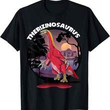 Therizinosaurus Dinosaur Design With Background T-Shirt - Red - View 1
