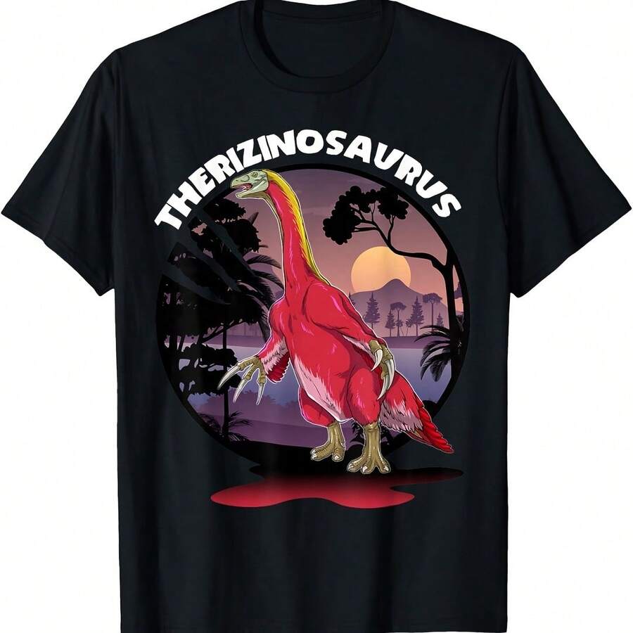 Therizinosaurus Dinosaur Design With Background T-Shirt - Red - View 1