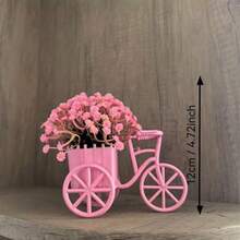 1pc Plastic Mini Bicycle Basket Artificial Potted Plant Desktop Decor, Simulated Green Plant, Suitable For Room Decoration - Pink - View 8