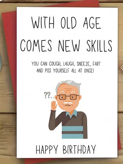 1pc Funny Birthday Card With Cute Old Man Pattern And Funny Birthday Wishes. Creative Greeting Card. The Perfect Gift For Family, Friends And Co-Workers