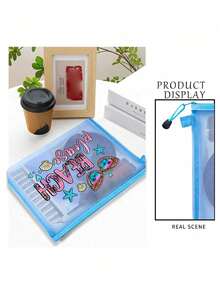 Large-Capacity Transparent Mesh Makeup Bag With"Beach Please" Pattern, Portable Travel Makeup Storage Bag, Colorful Beach-Themed Storage Bag With Zipper Closure,Makeup Bag, Skincare Bag,Portable Storage For Vacations And Travel, Summery Theme - Multicolor - View 4