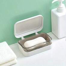 1pc Simple Soap Dish Drain Soap Tray Plastic Rectangular Soap Holder Soap Holder Bathroom Minimalist Soap Storage Rack Bathroom Accessories - Baby Blue - View 5