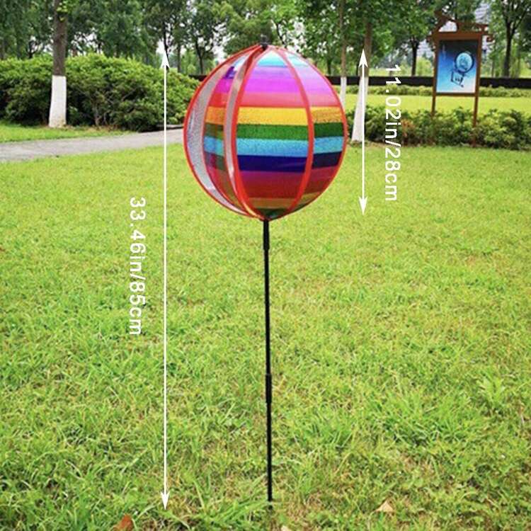1pc Sequin Striped Rainbow Windmill, Colorful Rotating Ball, Iridescent Sphere Pinwheel, Outdoor Decor Weathervane, Suitable For Yard, Lawn, Garden, Scenic Area - Multicolor - View 15