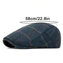 1pc Men's Vintage Wool Felt Newsboy Cap, Warm Autumn/Winter English Beret Hat - Wool Blend Plaid Newsboy Cap - View 6