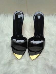 Pointed Toe Hollow Out Ankle Strap High Heel Sandals, Summer Fashion Minimalist Suede Slip-On Dress Shoes - Black - View 5