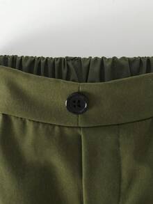 Boys' Solid Color Casual Shorts, Elastic Waist Pockets Sports Shorts, School Uniform Pants - Green - View 3