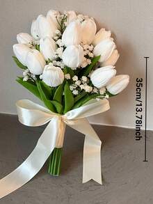White Tulip And Calla Lily Artificial Flower Bouquet, Bridesmaid Bouquet For Wedding, Bridal Bouquet, Wedding, Ceremony, Anniversary, Fake Flower Spring Home Decor, Photography Props, Centerpiece, Party Table Decor, Holiday Decoration, Easter Gift, Birthday, Graduation - Multicolor - View 9