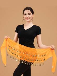 Women's Belly Dance Hip Chain - 66 Gold Coin Tassels In A Fan Skirt Wrap, Featuring Sequins And Coin Designs, Elastic Waistband, Suitable For Belly Dance, Hip Hop, Street Dance - Performance Costume Accessory, Dancewear, Dance Performance - Multicolor - View 23