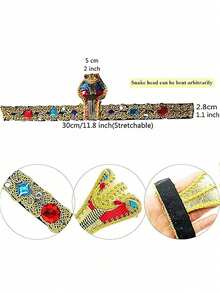 1 Set Egyptian Costume Accessories, Gold Egyptian Queen Headdress, Metal Snake Bracelet, Spiral Bracelet, Snake Bracelet, Female Role-Play Jewelry, Metal Material, Suitable For Party, Wedding, Daily Life, Work, Vacation, Etc.