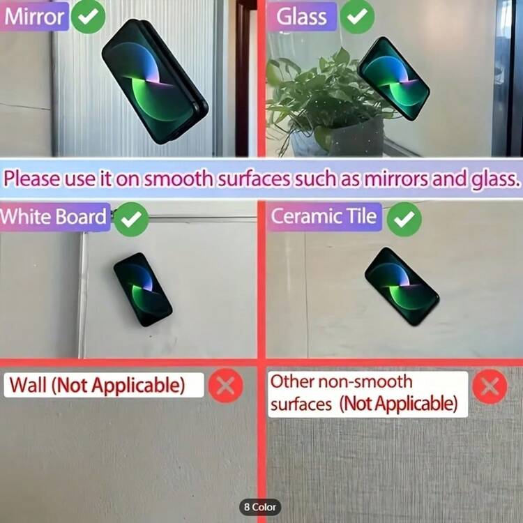 硅胶吸盘手机支架，解放双手，强力吸附，方便自拍和录像，耐用粘性硅胶支架，防水防汗，是视频录制和摄影的理想之选，可吸附在镜子、窗户上，适用于大多数手机，手机支架 - 彩色 - 查看 5