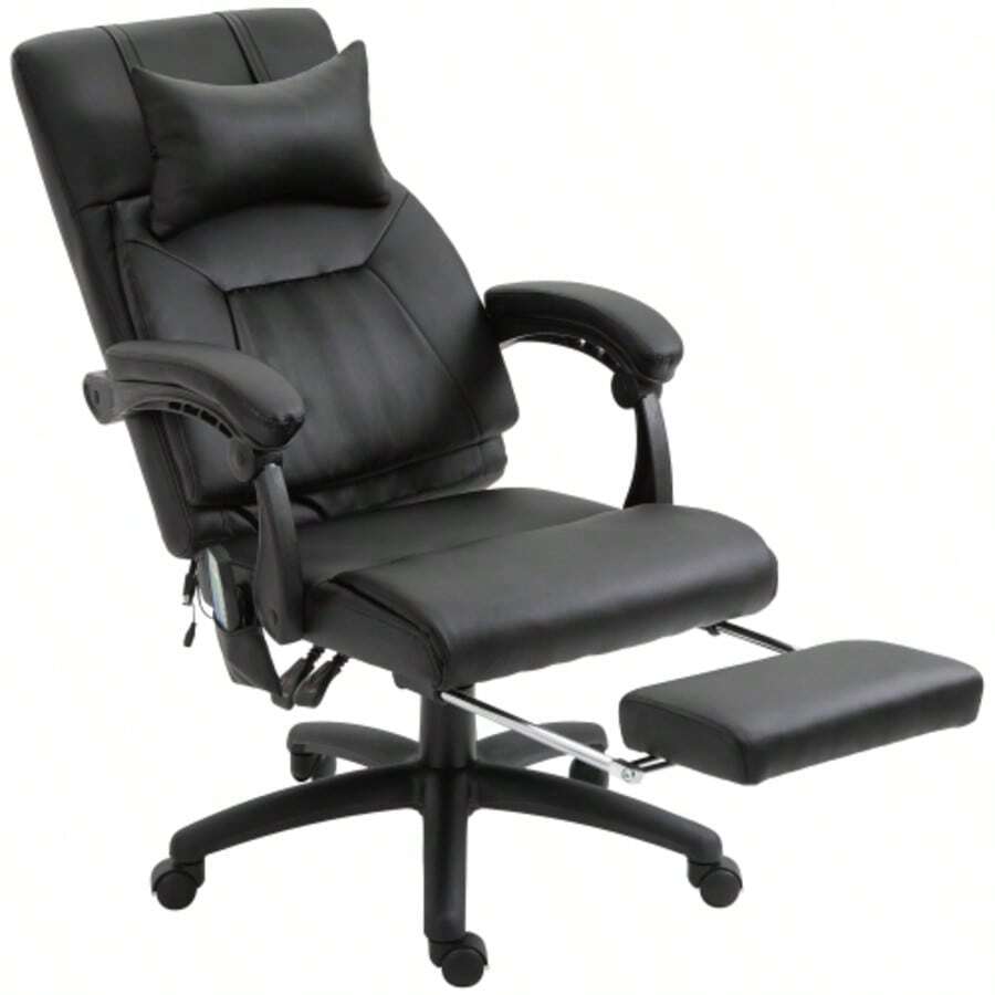 Swivel Massage Chair With 7 Massage Points, Height Adjustable, Footrest, Headrest, PVC, Black, 68 X 79 X 104-112 Cm - Black - View 1