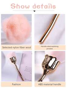 玫瑰化妆刷、指甲清洁刷、超柔软大号化妆刷、腮红粉刷、蘸粉刷、除尘指甲刷、指甲工具 - 彩色 - 查看 2