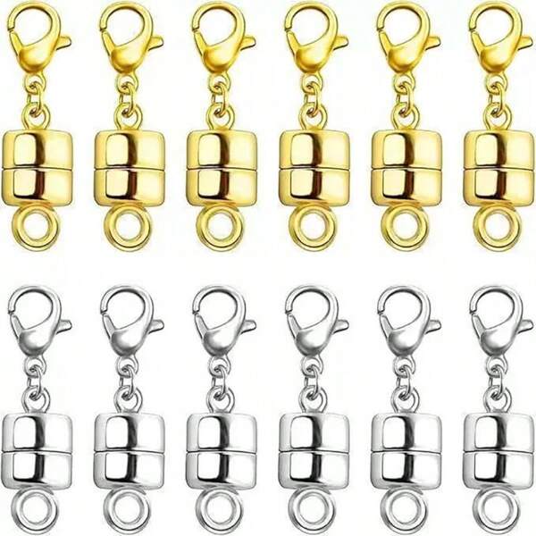 6/12pcs Fashionable Minimalist Metal Cylinder Clasp, DIY Jewelry Pearl Bracelet Necklace Lobster Clasp Connector For Necklace Extender Bracelet Rings