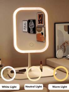 LED Lighted Makeup Mirror, 3 Lighting Modes, Touch Control, Portable Stand, Foldable For Storage, Travel Makeup Mirror, Rechargeable Portable LED Makeup Mirror, Women's Christmas Gift, Home Bathroom Decor, Fall Decor, Cosmetic Storage, Bathroom Accessories, Back To School Essential - Multicolor - View 10