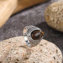 1pc Fashionable Vintage Hollow Out Men's Date Ring - Antique Silver - View 2