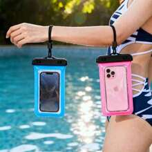 2PCS Blue & Pink Waterproof Phone Pouch, Touchscreen Camera Storage Hanging Bag, Waterproof Jacket For Water Sports, Extra Waterproof Phone Case, Summer Vacation Beach Travel Swimming Pool Sports Bag, Sports & Fitness Travel Bag, Unisex Travel Essential Durable Swimming Bag, Beach & Swimming Bag - 藍色+粉紅色 - 查看 2