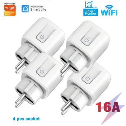 4 ổ cắm thông minh, ổ cắm WiFi thông minh Graffiti, phích cắm 16A, phích cắm EU, điều khiển từ xa qua ứng dụng, tương thích với Alexa & Home Voice Control, có hẹn giờ & giám sát công suất, phù hợp với điện thoại thông minh.