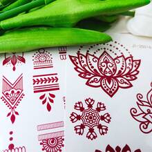 两张棕色曼海蒂临时纹身贴纸 - 精致的莲花和曼陀罗图案，海娜风格装饰贴纸。易于粘贴和去除，防水持久。非常适合派对、节日和日常穿搭，精致细节打造时尚身体装饰。 - 棕色 - 查看 8