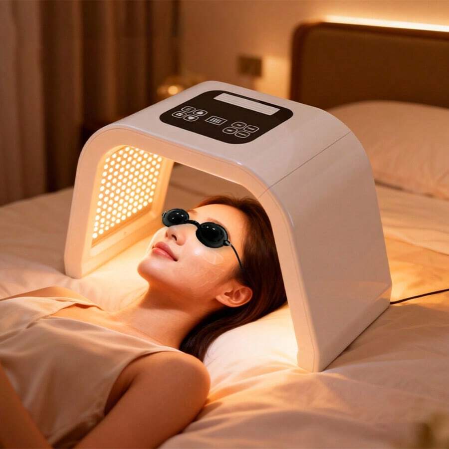 Mother's Day Gift, New Type Of Soothing Facial Beauty Device, Seven-Color LED Light Therapy Soothing Mask, Home Skincare LED Light Therapy Tool, Suitable For Facial, Neck Care And Full-Body Care, Suitable As A Gift For Beautiful Female Friends And Mothers. - 美規A型插(110-127V) - 查看 1
