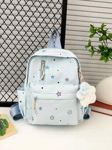 1pc's New Star-Patterned Backpack Is Casual, Simple, And Stylish. It Features A Zipper Design And Adjustable Shoulder Straps, Making It Suitable For Teenagers' Daily Outings And Travel. It Easily Holds Everyday Essentials, Is A Versatile Piece, And A Fashion Favorite, Suitable For Various Styles And Occasions. It Also Makes A Great Gift For Friends. Happy Ramadan! - Star Backpack - View 16