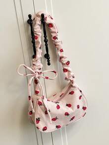 Fashionable Casual Simple Large Capacity Pleated Handbag & Shoulder Bag With Ditsy Ditsy Floral, 2026 New Arrival - Pink - View 7