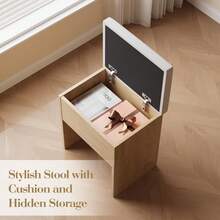 Cambiador de Maquillaje Plegable con Espejo Iluminado, computadora de Cambiador con Tira de energía, iluminación Ajustable, cajones y Taburete Acolchado, Panel Plegable para recámara de - Maple - Ver 6