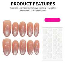 10Pcs Press On Nails Handmade Nude Cat Eye Design Oval Medium Length Artificial Acrylic False Nails For Women Daily Wear Party Wedding Photography - Watermelon Pink - View 2