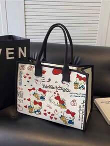 SANRIO 高品質卡通小貓單肩包，大容量學生帆布托特包，通勤手提包，女性必備戶外收納包 - 彩色 - 查看 7