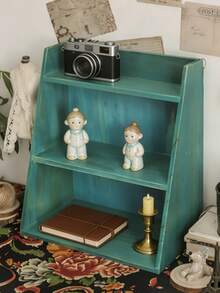 1pc Wooden Wall-Mounted Desktop Storage Cabinet - Blue - View 5
