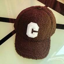 1 st unisex enfärgad bokstav C broderad fleece varm basebollkeps, streetwear mode sherpa höst/vinter fuzzy snapback-keps, par utomhussporter böjd brätte pappahatt - Flerfärgad - Visa 9