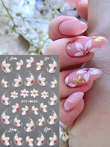 2pcs White Camellia Flowers Nail Art Stickers Elegant Orchid Silver Trim Petal Design Lily Floral IN Spring Summer Japanese Style Wedding Nail For Women And Girls To DIY Nail Supplies - Multicolor - View 9