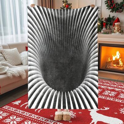 Abstract Black And White Tunnel Optical Illusion Cartoon Blanket Soft Cozy Multifunctional Throw Bedding For Home Decor Gift