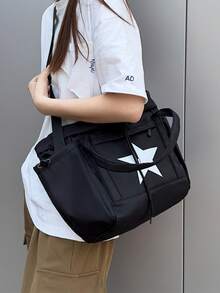 1pc Women's Nylon Crossbody Shoulder Bag, Adjustable Strap, Scratch-Resistant And Durable, Can Hold Passport, Cash, ID, Credit Cards, Lightweight And Portable, Suitable For Commuting, Shopping, Daily Use, Casual And Fashionable, Solid Color Design. - Black - View 2