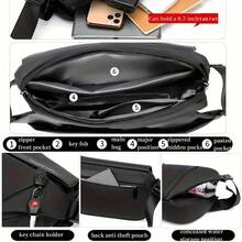 Men's Oblique Shoulder Bag, Functional Cycling Chest Bag, Fashion Messenger Bag For Commuting - Black - View 5