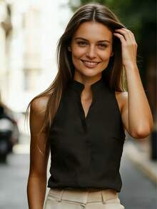 女士新款畅销上衣——舒适休闲又不失优雅，适合办公室穿着。黑色夏季款 - 黑色 - 查看 4